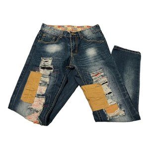 Sosoo Jeans Wear Men Size 30X31‎ Blue Acid Wash With Patches Skinny Jeans ECU